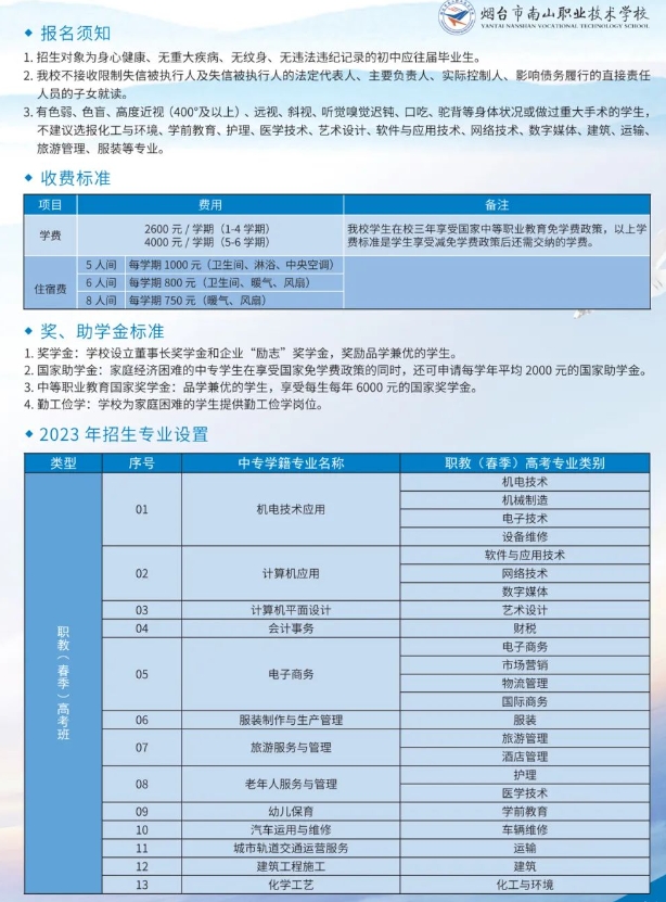 烟台市南山职业技术学校2023年职教高考班报考信息